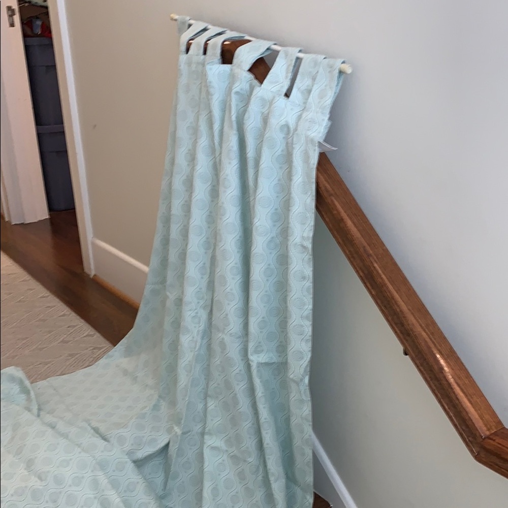 #1 Martha Stewart Drapery Panels Pair 50”x84” Pale Teal with Gray Swirl, Tab Top